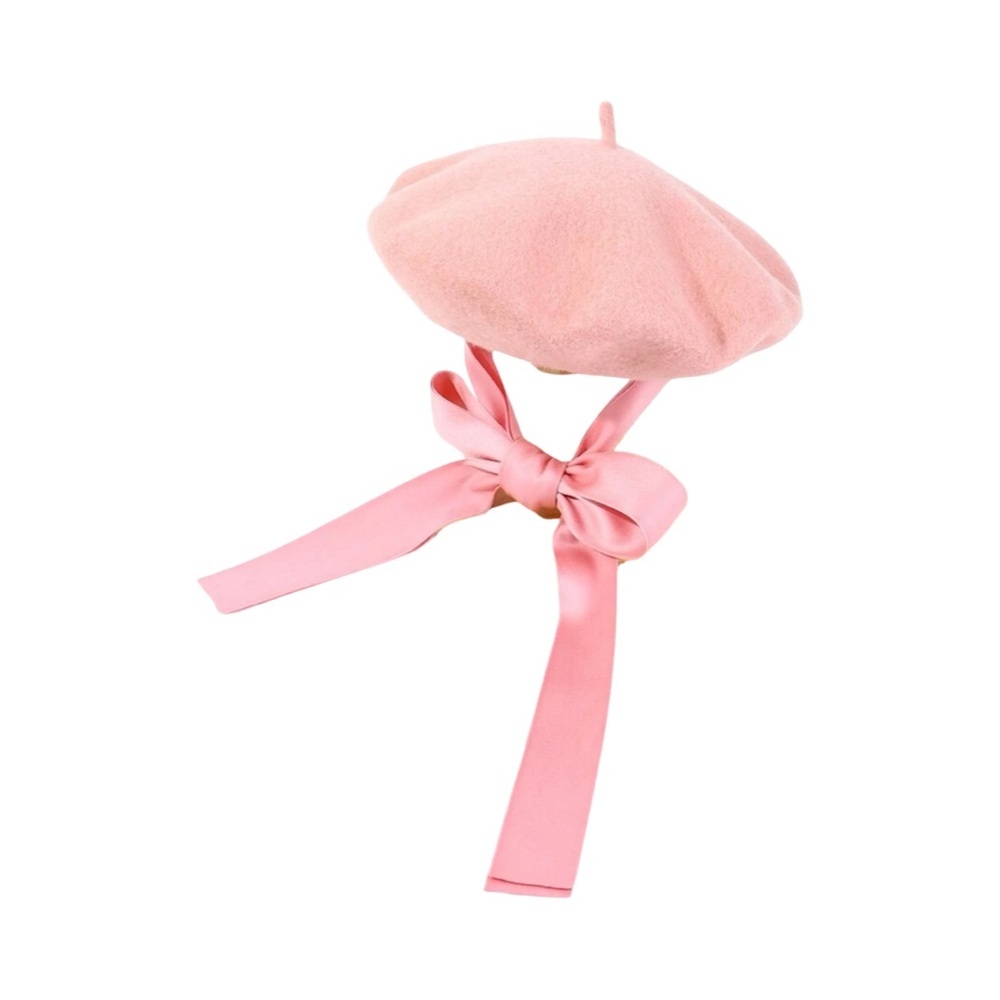 Pink French Womens Beret with Bow
